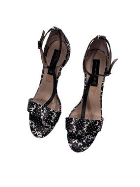 Steve Madden Black & White Speckled T-Strap Heels